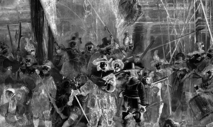 The Night Watch with the AI reconstruction of the edges cut in 1715